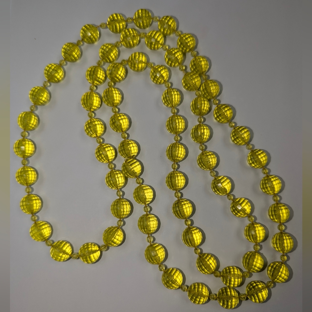VTG Citrine Yellow Faceted Beaded 46" Flapper Necklace